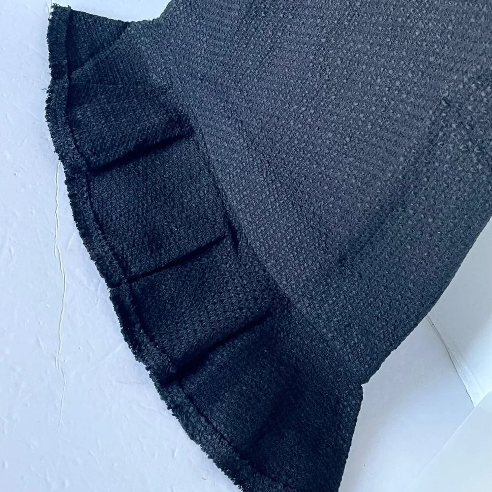 Kate Spade Dress Womens 0 Black Sheath Sleeveless Bow Tie Tweed Ruffle Short